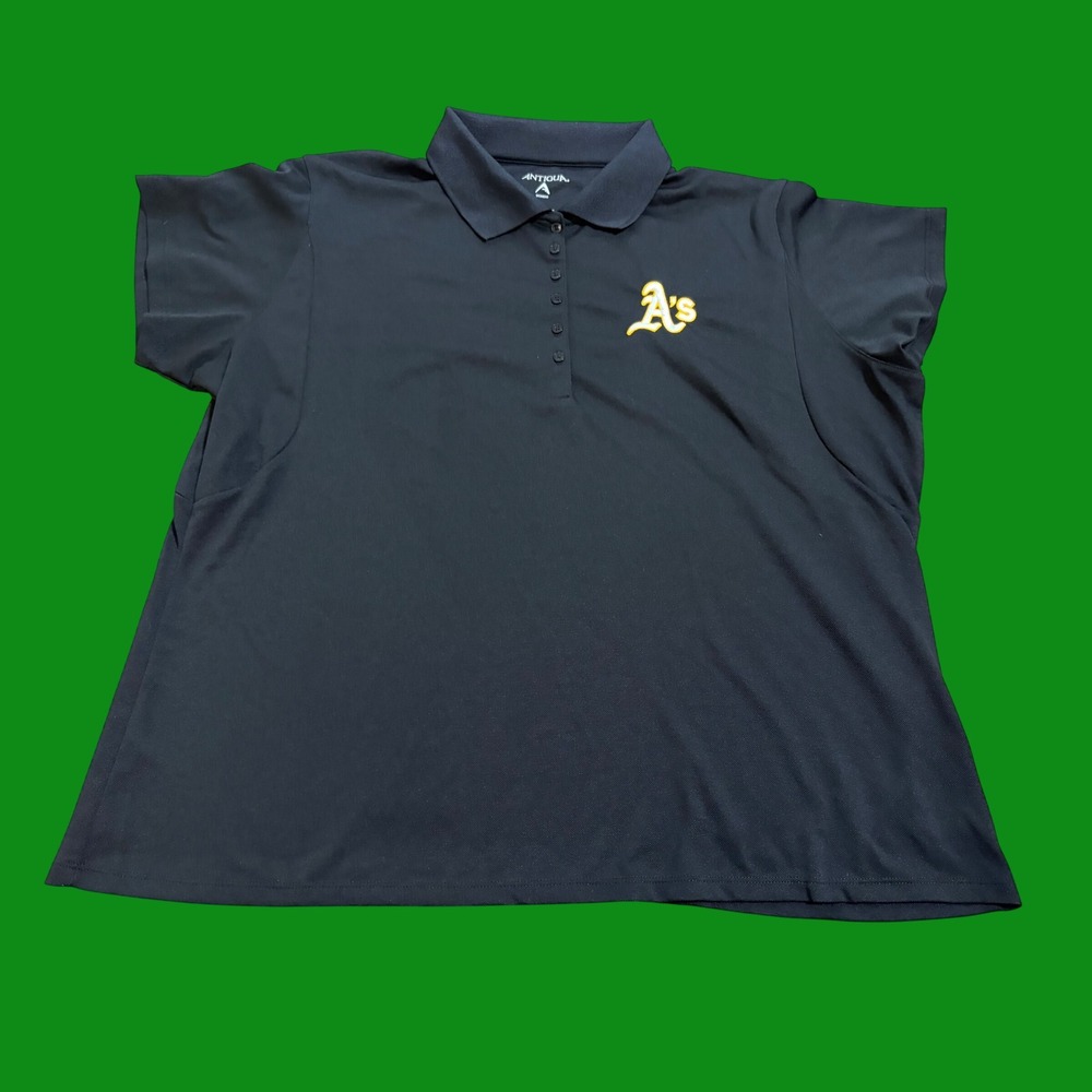 Antigua Oakland Athletics Womens XXL Black MLB Polo Shirt As Logo Short Sleeve